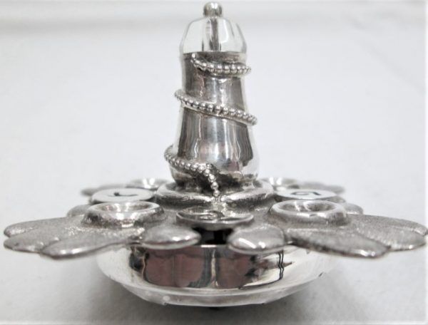 Chanuka Hanukah Sevivon Malachite Silver contemporary style lighthouse dreidel handmade with a Malachite stone & glass bead