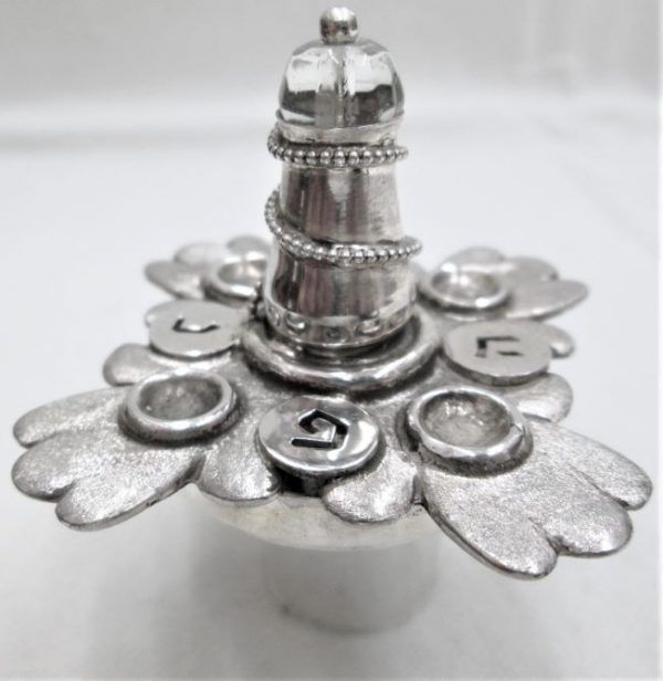 Chanuka Hanukah Sevivon Malachite Silver contemporary style lighthouse dreidel handmade with a Malachite stone & glass bead
