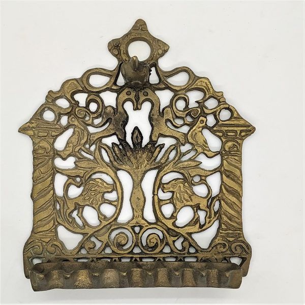 An antique Hanukah Menorah  brass Moroccan oil menorah to hang traditional manner to celebrate Hanukah holiday by using olive oil.