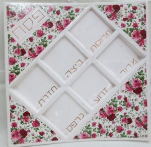Contemporary square and roses Passover dish glazed ceramic design  made by A. Orr. Dimension 28.5 cm X 28.2 cm approximately.