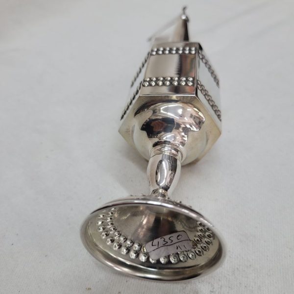 Havdalah box silver pearls in two rows around sterling silver tower hexagon shape. Dimension 4.5 cm X 5.5 cm X 22 cm approximately.