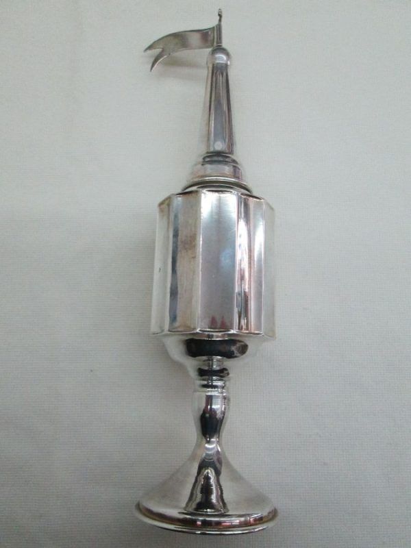 Handmade sterling silver Bessamim tower smooth silver Havdalah Spice Box Contemporary design diameter 5.3 cm X 22 cm approximately.