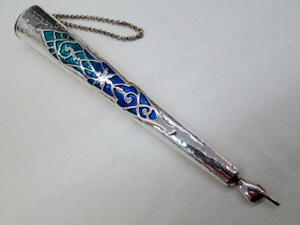 Sterling Silver Torah Yad Pointer Hammered Enameled contemporary style. This Sterling silver Torah Yad is suitable for big Torah scroll .