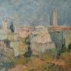 Fine art oil on canvas Abstract Jerusalem Panorama painting on broad by A. Amid Z"L painted in1968.  It has a wooden frame.