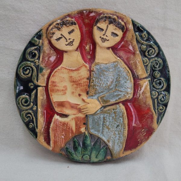 Handmade glazed ceramic David's best friend tile made by R. Faktor expressing the deep true friendship between  David and Johnathan.