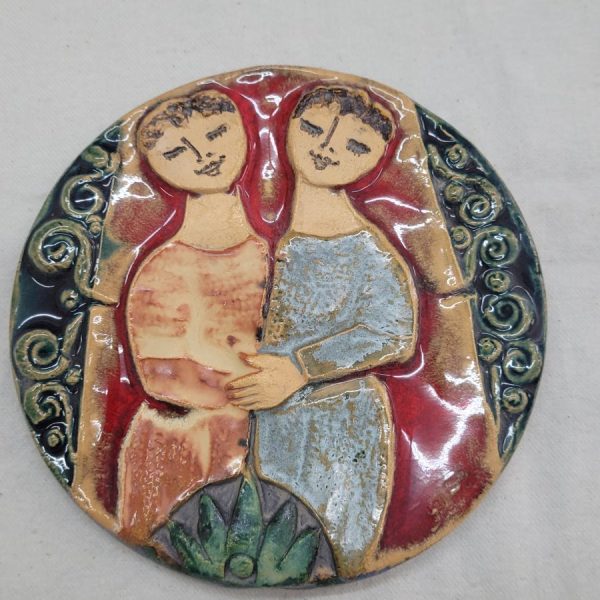 Handmade glazed ceramic David's best friend tile made by R. Faktor expressing the deep true friendship between  David and Johnathan.
