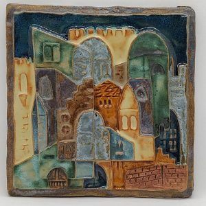 Ruth Factor Ceramic Tile Holy Jerusalem made by the famous ceramicist Ruth Factor made this glazed ceramic tile .Handmade glazed ceramic tile .