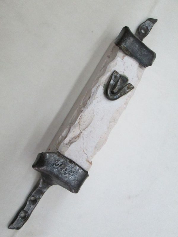 Contemporary Mezuzah Jerusalem carved stone with caste iron frame each Mezuzah is different because of the natural stone made by B. Dov.