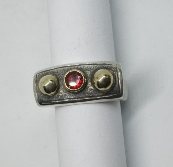 Handmade sterling silver contemporary Garnet ring & 14 carat gold contemporary style ring set with Garnet stone ring size 56.