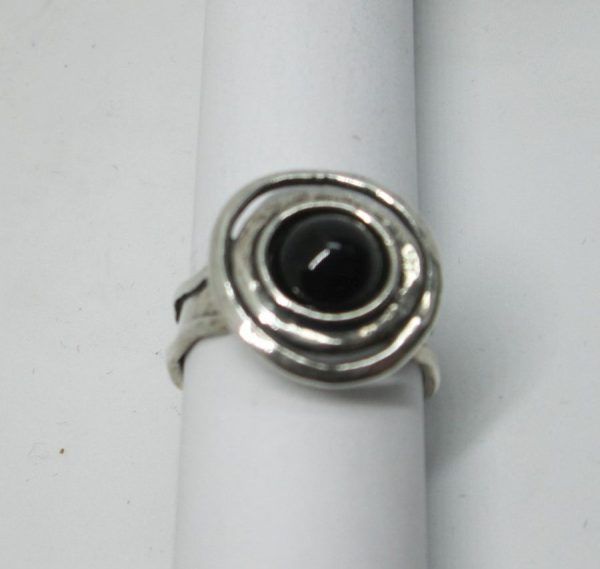 Handmade sterling silver spiral design Garnet contemporary hammered silver style ring set with Garnet stone round cabochon ring size 56.