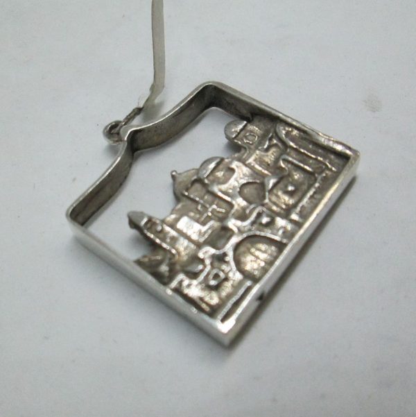 Handmade sterling silver pendant Jerusalem Panorama double sides, heavy massive silver. Dimension 2.9 cm X 2.9 cm X 0.45 approximately.