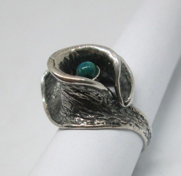 Handmade sterling silver contemporary Elat ring modern abstract style ring set with Elat stone the only semi precious stone found in Israel.