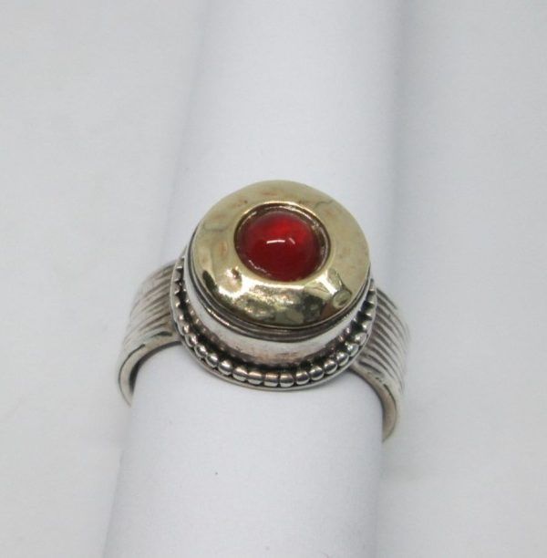 Handmade sterling silver & 14 carat gold silver Agate ring contemporary style ring set with orange Agathe stone & hammered gold.