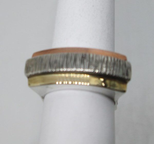 Handmade sterling silver yellow rose gold & 14 carat yellow & rose gold contemporary heavy weight style ring ring size 59.