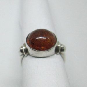 Handmade sterling silver contemporary style round Amber silver ring set with real Amber stone. Dimension 1.2 cm X 2 ring, size 54.