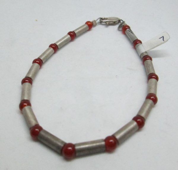 Handmade sterling silver bracelet.  contemporary set with silver tubes and Orange Agates Silver Bracelet. Diameter 0.4 cm bracelet length 20 cm.