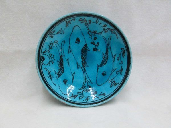 Glazed Ceramic Saucer 3 Fishes
