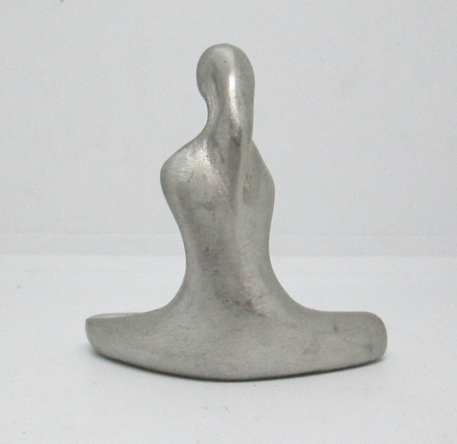 Pewter Sculpture Yoga Lady handmade with real pewter modern sculpture by D.Jaron. A woman practicing Yoga. Dimension 8.2 cm X 3 cm X 7.5 cm approximately.