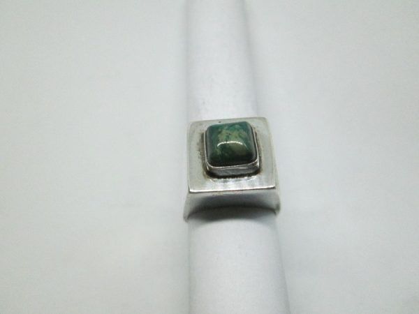 Handmade sterling silver square Elat stone ring contemporary style ring set with Elat stone. Dimension 1.3 cm X 1.3 ring size 50.