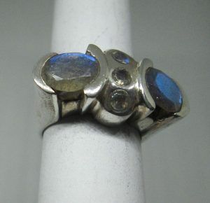 Handmade sterling silver contemporary style Labradorite stones silver ring set with 5 faceted Labradorite stones 1.3 cm X 2.7 ring size 58.