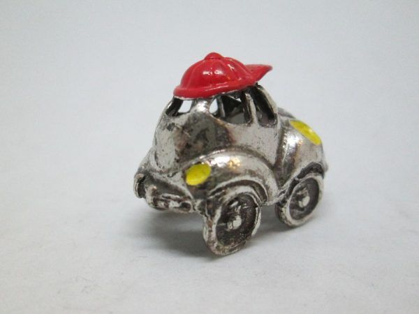 Handmade sterling silver miniature sculpture WV Herby car with red & yellow enamels. Dimension 2.5 cm X 1.9 cm X 3.1 cm approximately.