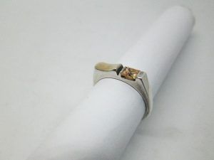 Handmade sterling silver & 14 carat gold contemporary style gold Topaz silver ring set with gold Topaz stone. Dimension 0.4 cm ring size 55.