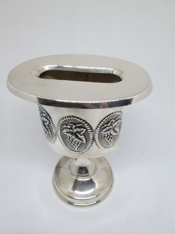 Handmade sterling silver Grapes Havdalah candle holder with grapes designs around candle holder 7.8 cm X 5.5 cm X 9.7 cm approximately.