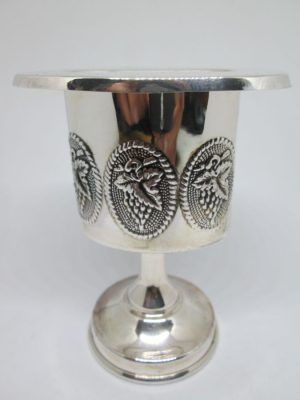Handmade sterling silver Grapes Havdalah candle holder with grapes designs around candle holder 7.8 cm X 5.5 cm X 9.7 cm approximately.