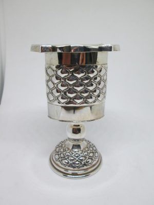 Handmade sterling silver Beeweb Havdalah candle holder with bee web design . Dimension 6.7 cm X 4.6 cm X 10.4 cm approximately.
