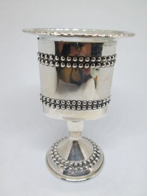 Handmade sterling silver pearls Havdalah candle holder with silver pearl beads in four rows 6.8 cm X 4.9 cm X 10.3 cm approximately.