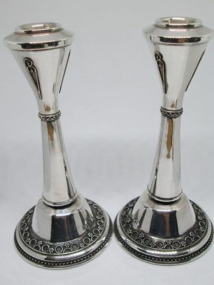 Handmade Yemenite filigree Sabbath candle holders sterling silver with Yemenite filigree made by Bier diameter 6.8 cm X 13.5 cm.