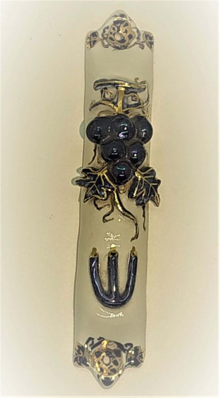 Mezuzah Ceramic Grapes MaliHandmade glazed ceramic Mezuzah made by Mali with grapes. Suitable for parchment up to 8.5 cm length.