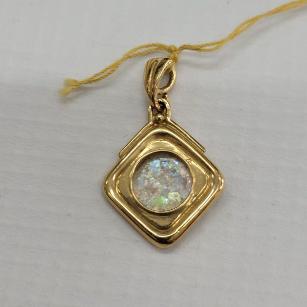 14 Carat Gold Pendant Roman Jerusalem. 14 carat gold pendant  handmade Jerusalem design with heart shape set with ancient Roman glass.