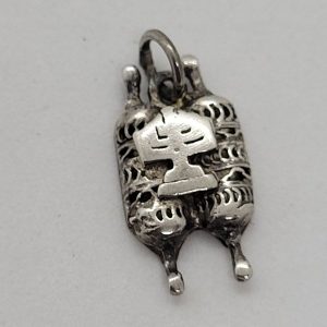 Handmade sterling silver pendant Torah Scroll Menorah, Torah scroll shape with Menorah handmade Yemenite filigree 1.1 cm X 0.35 cm X 2.1 cm approximately.