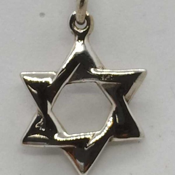 Sterling silver MagenDavid star pendant classic traditional heavy masculine style. Dimension 2 cm X 2.3 cm X 0.25 cm approximately.