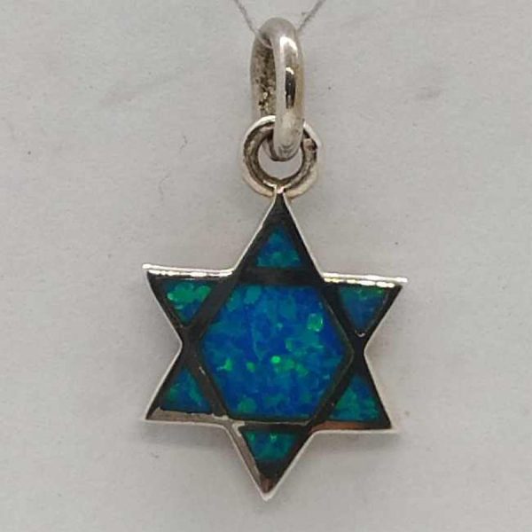 Sterling Silver Magen David Star Pendant Opalite 7 stones shaped in to form the star of David shape .Dimension 1.9 cm X 1.6 cm X 0.25 cm.