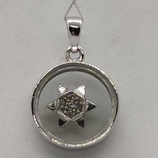MagenDavid Star Round Mobile pendant set with 4 white zircon stones . The star spins in its round frame by your slightest move.