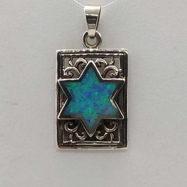 Handmade sterling silver MagenDavid rectangular Opalite pendant set with Opalite stone shaped in as a star of David 1.5 cm X 2.1 cm X 0.3 cm.