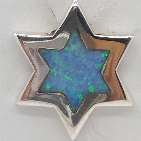 Handmade Magen David Star Opalite stone set in star with 1 opalite stone  shaped in a Magen David star shape 1.8 cm X 1.9 cm X 0.35 cm.