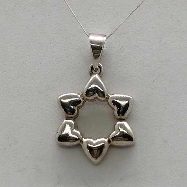 Magen David Star Hearts forming together a Magen David star pendant handmade. Dimension 1.8 cm X 1.6 cm X 0.28 cm approximately.