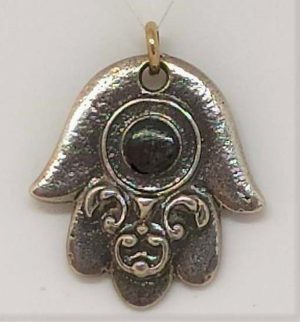 Handmade sterling silver Hamsa Chamsa pendant Elat stone heavy solid silver. Dimension 2.1 cm X 2.9 cm X 0.25 cm approximately.