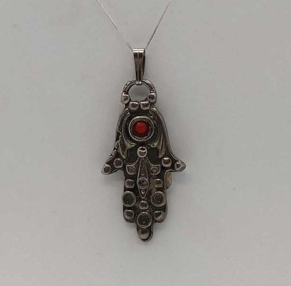 Handmade sterling silver Hamsa pendant abstract Coral set with red stone Coral. I do have it also set with Turquoise stone.