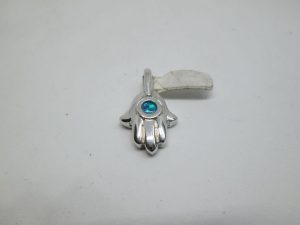 Handmade sterling silver Hamsa Chamsa pendant Opalite set with Opalite stone. Dimension 1.5 cm X1.2 cm X0.4 cm approximately.