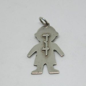 You can order sterling silver name pendant boy shape with a Hebrew name by request. Dimension 1.5 cm X 2.5 cm approximately.