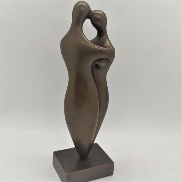 Original handmade Bronze Sculpture Tango Dancers, a romantic tango dancers couple handmade by D. Jaron 5.3 cm X 6.4 cm X 17.9 cm.