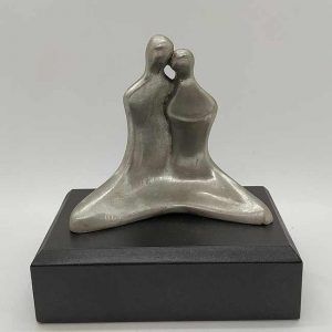 Pewter Sculpture Yoga Couple handmade with real pewter modern sculpture by D.Jaron. A couple practicing Yoga together happily.