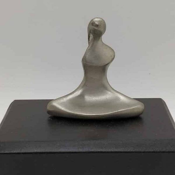 Pewter Sculpture Yoga Lady handmade with real pewter modern sculpture by D.Jaron. A woman practicing Yoga . Dimension 8.2 cm X 3 cm X 7.5 cm approximately.