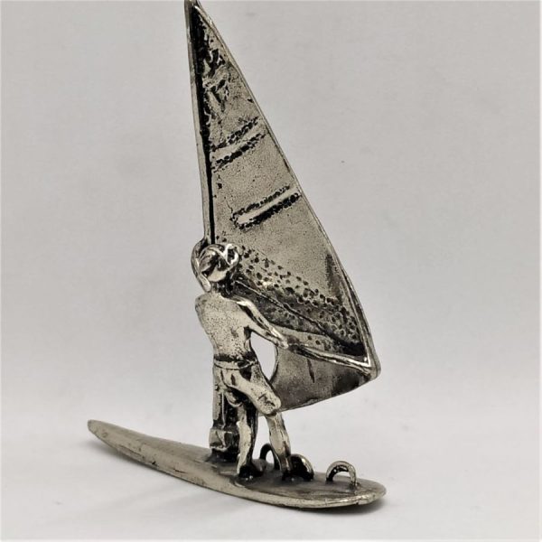 Handmade sterling silver Miniature Sculpture Sea Surfer on sailing board. Dimension 5 cm X 2.2 cm X 6.1 cm approximately.