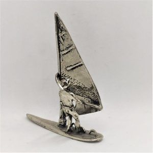 Handmade sterling silver Miniature Sculpture Sea Surfer on sailing board. Dimension 5 cm X 2.2 cm X 6.1 cm approximately.