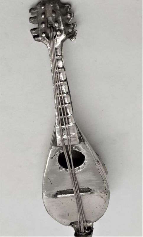 Sterling Silver Miniature Banjo sculpture or Udd middle east guitar musical instrument. Dimension 1.7 cm X 1.5 cm X 6 cm approximately.